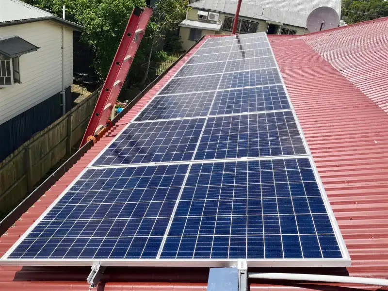 RS Energy solar installation on a red iron roof in North Brisbane